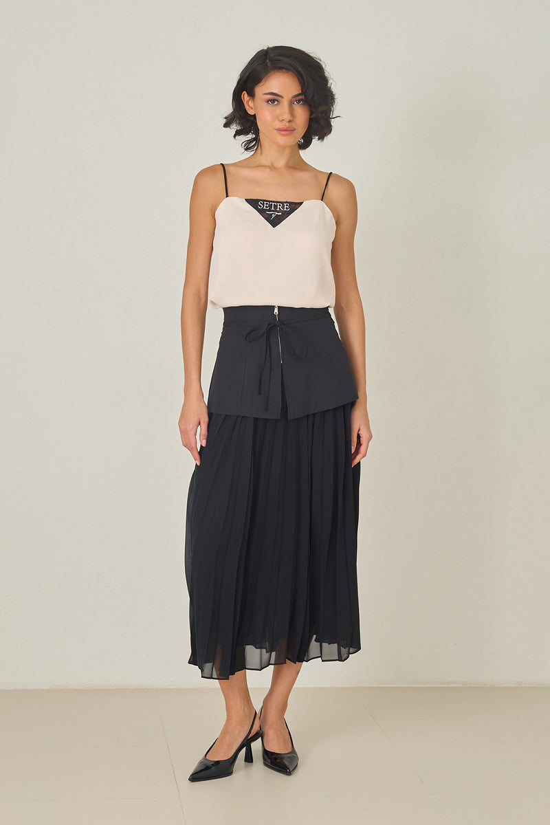 Setre Pleated With Zippered Tie Detailed Long Skirt Black