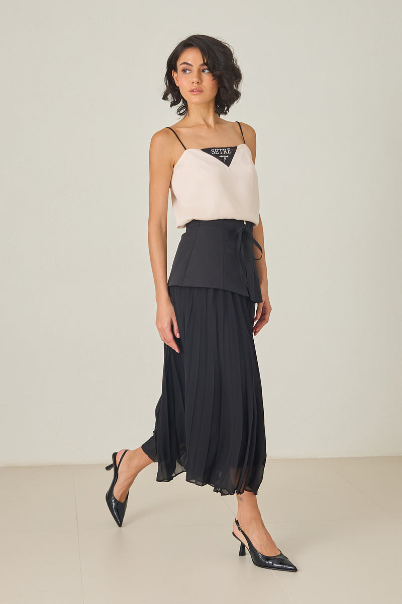 Setre Pleated With Zippered Tie Detailed Long Skirt Black