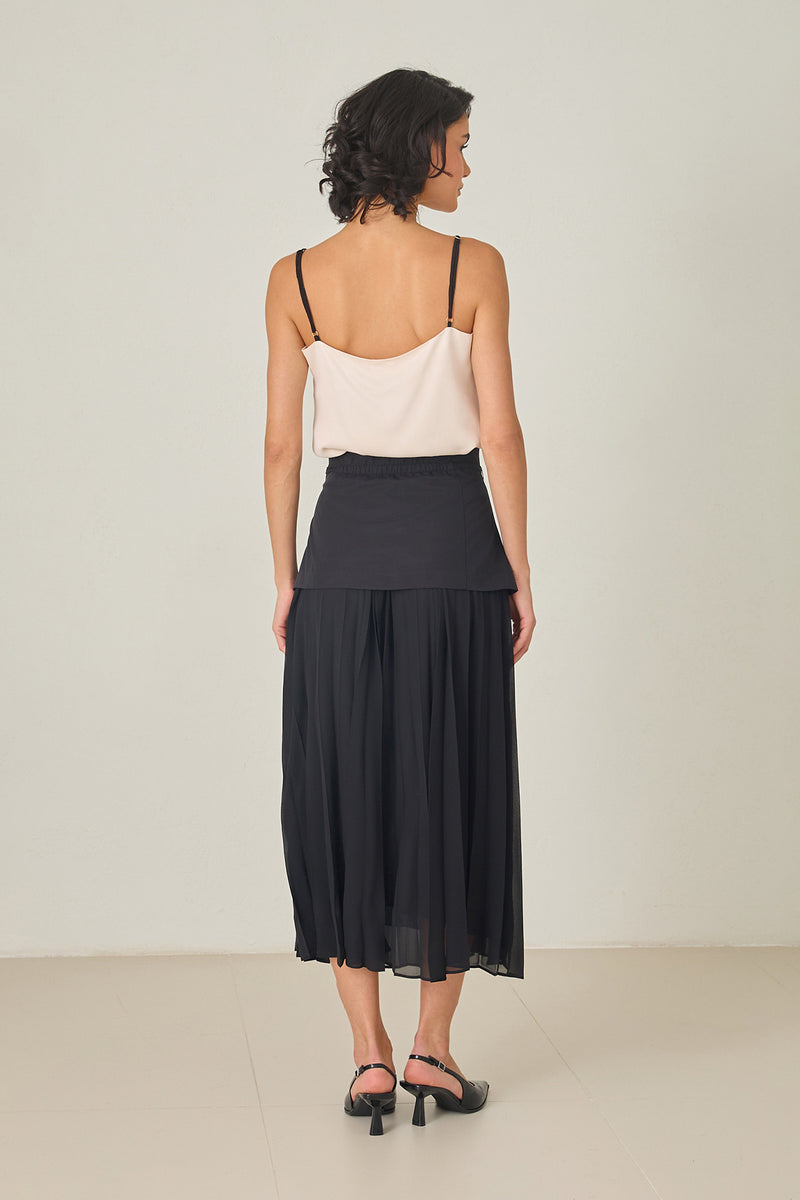 Setre Pleated With Zippered Tie Detailed Long Skirt Black