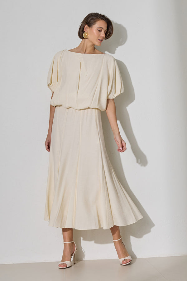 Setre Waist Elastic Detailed Midi Skirt Cream