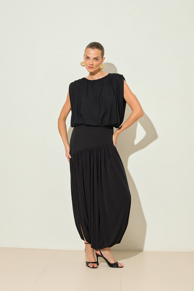 Setre Bubble Hem Side Slit Skirt Black