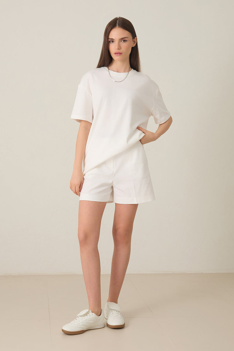 Setre Cotton Basic Short Sleeve Oversize T-Shirt Ecru