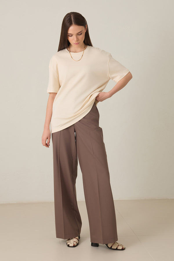 Setre Cotton Basic Short Sleeve Oversize T-Shirt Cream