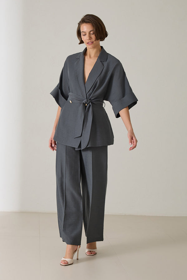 Setre Button And Waist Tie Detailed Jacket Petrol