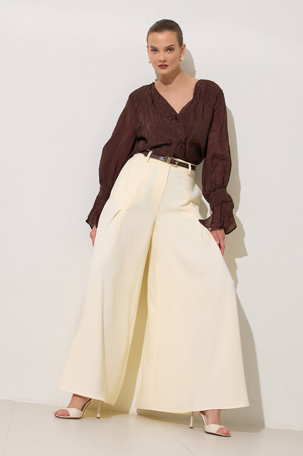 Setre Inverted Pleat Wide Trousers Cream