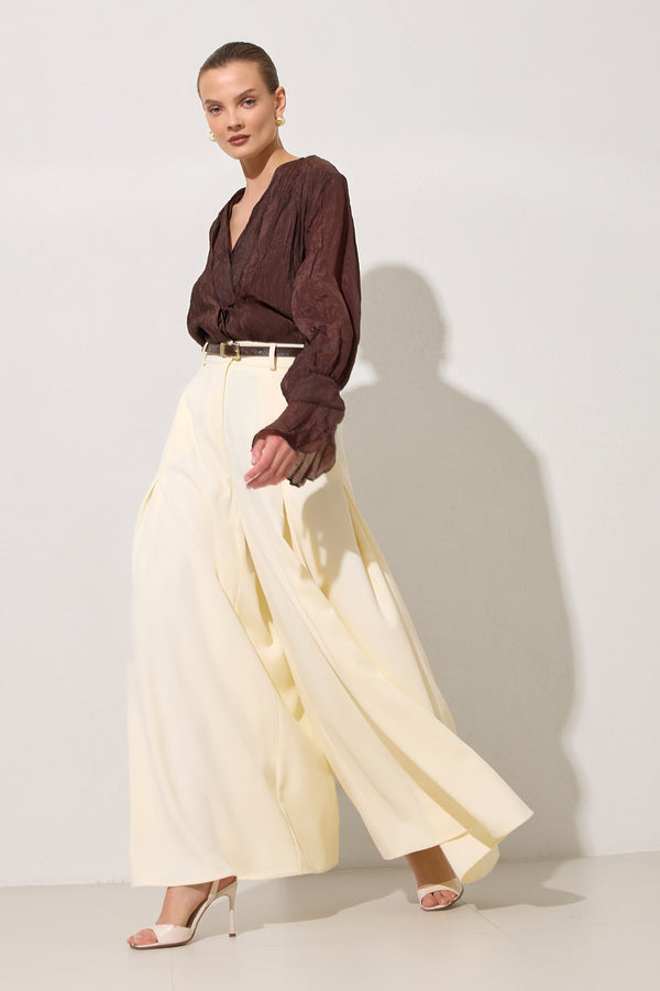 Setre Inverted Pleat Wide Trousers Cream