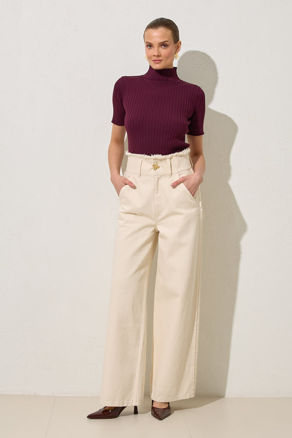 Setre Cotton Waist And Pocket Detailed Relaxed Fit Trousers Beige