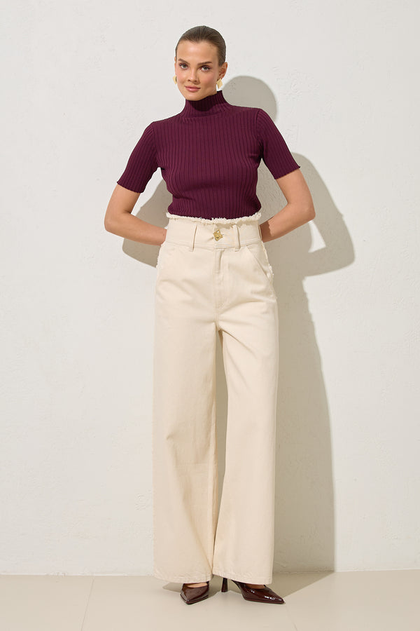 Setre Cotton Waist And Pocket Detailed Relaxed Fit Trousers Beige