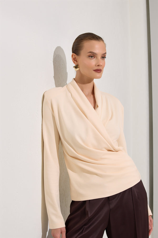 Setre Surplice Pleated Blouse Cream