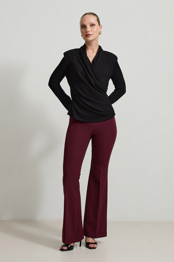 Setre Surplice Pleated Blouse Black