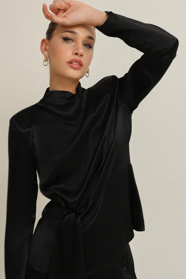 Setre Waist Tie Detailed Blouse Black