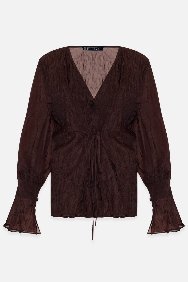 Setre V-Neck Tie Detail Blouse Brown
