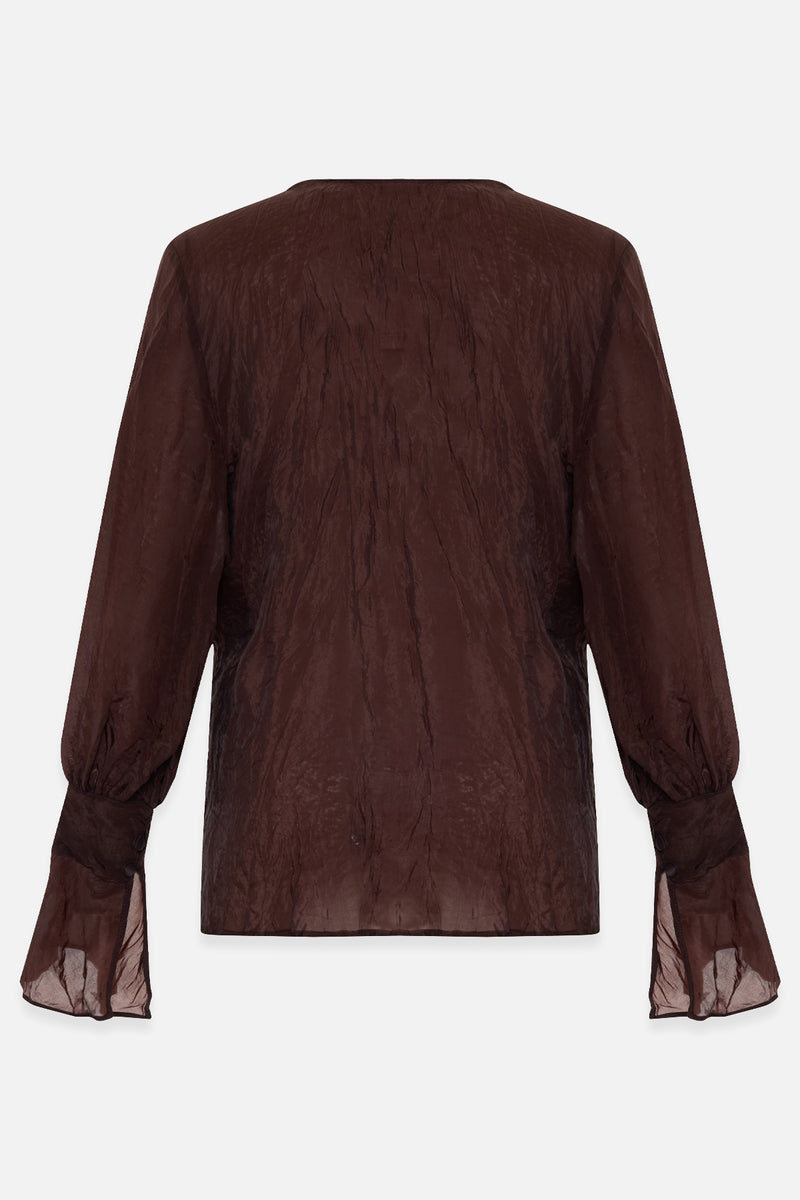 Setre V-Neck Tie Detail Blouse Brown