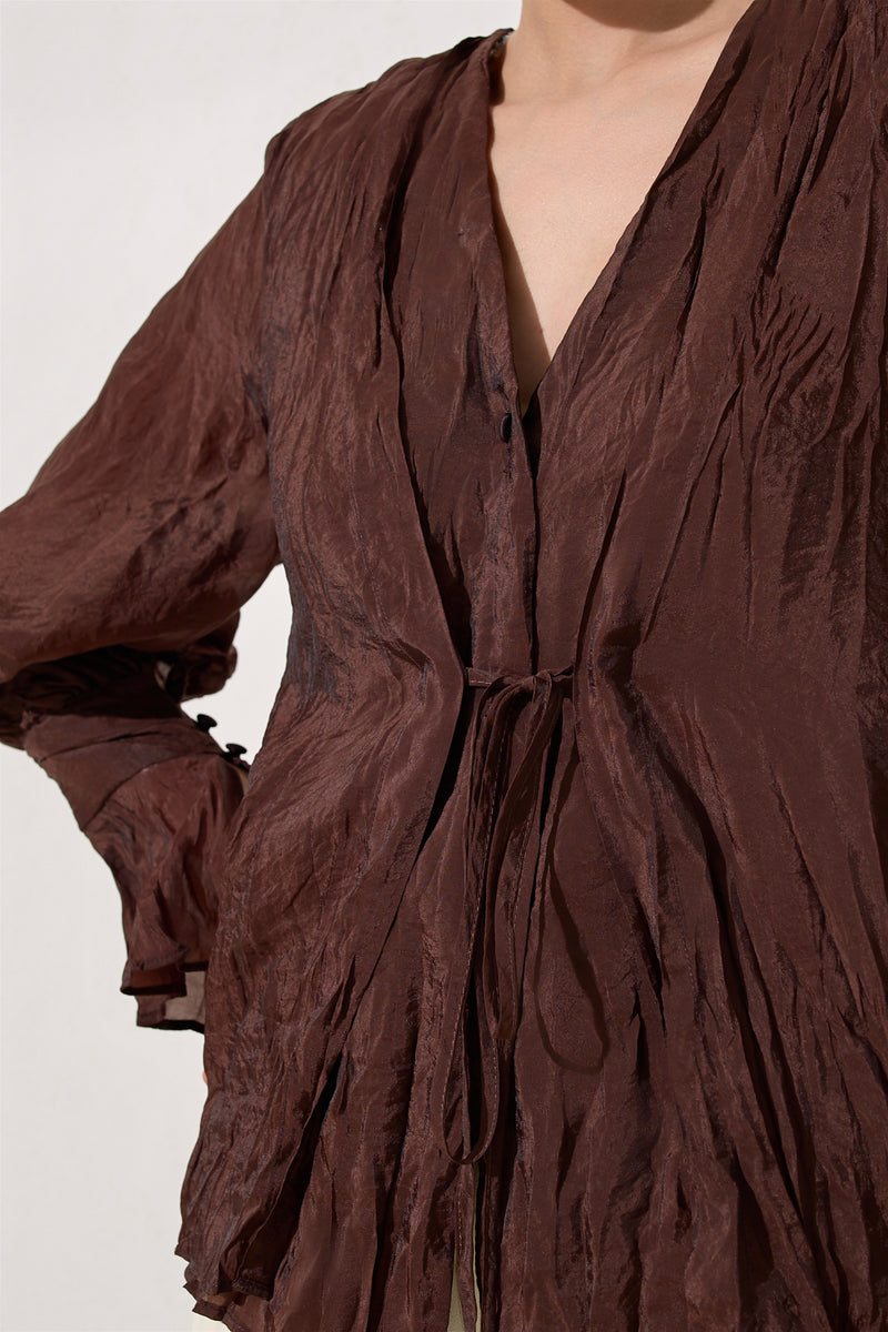 Setre V-Neck Tie Detail Blouse Brown