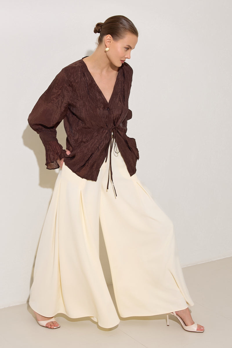 Setre V-Neck Tie Detail Blouse Brown