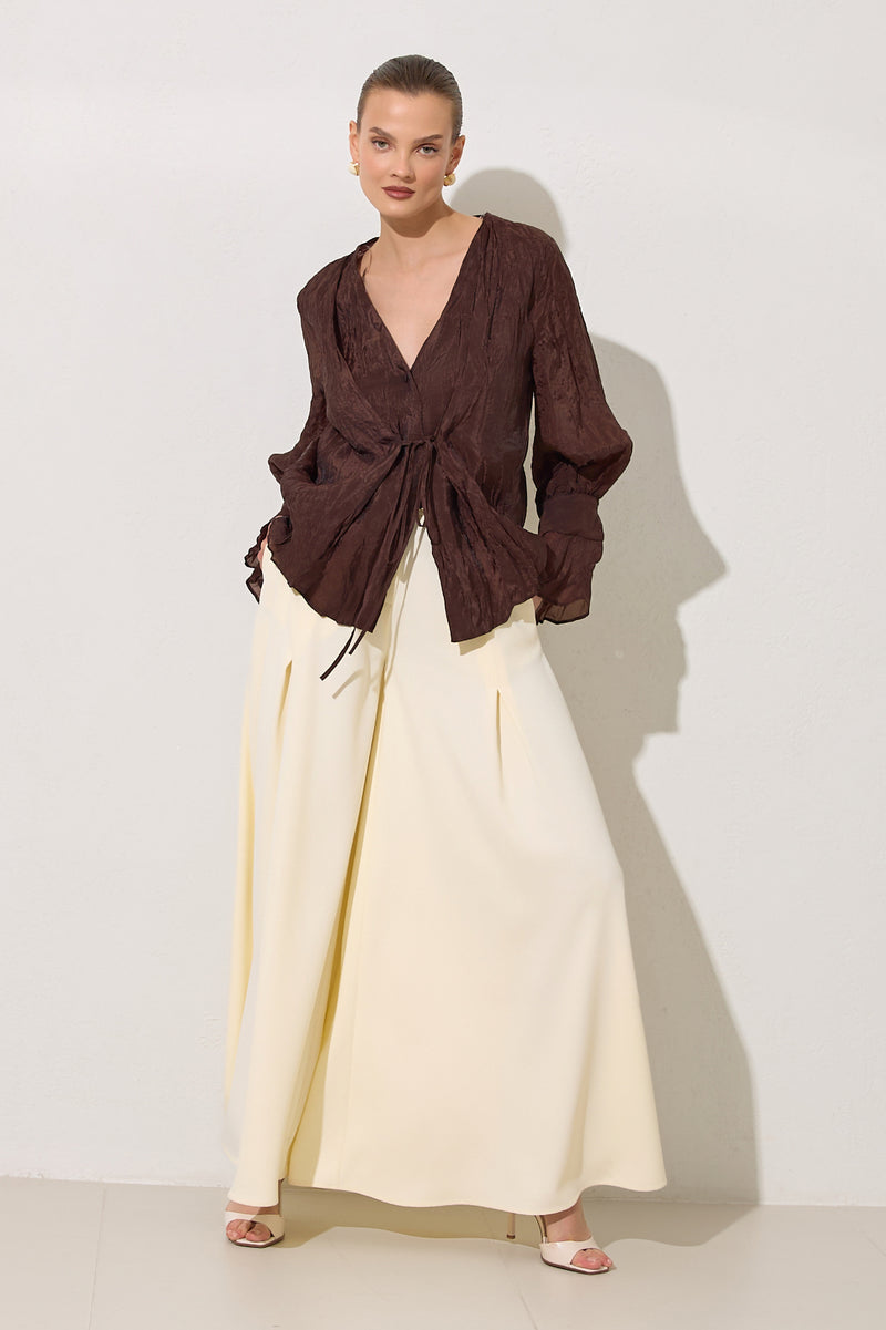 Setre V-Neck Tie Detail Blouse Brown