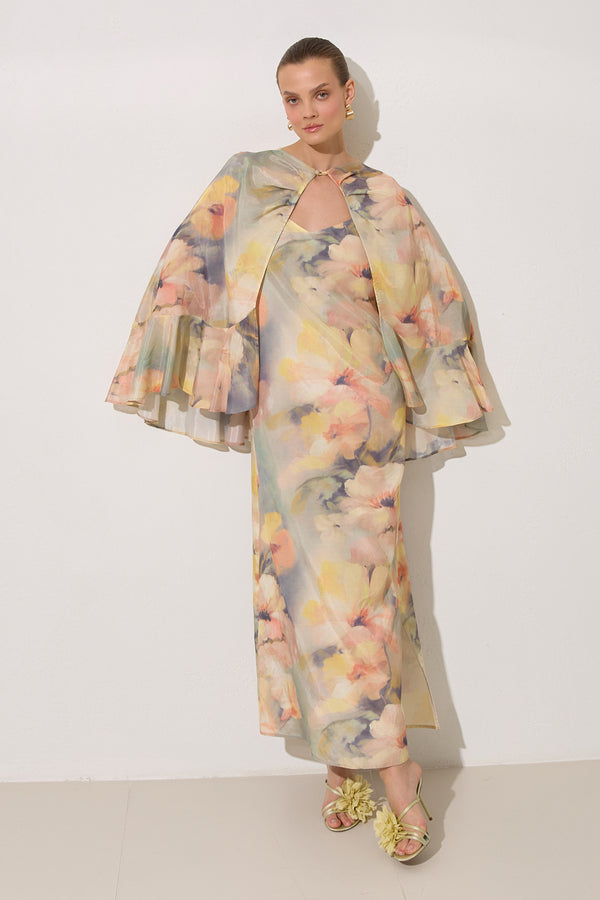 Setre Ruffle Detailed Patterned Cape Dress Mint