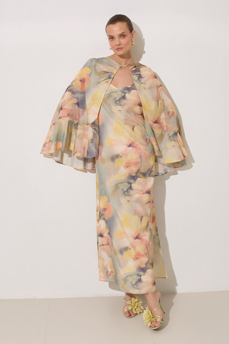 Setre Ruffle Detailed Patterned Cape Dress Mint