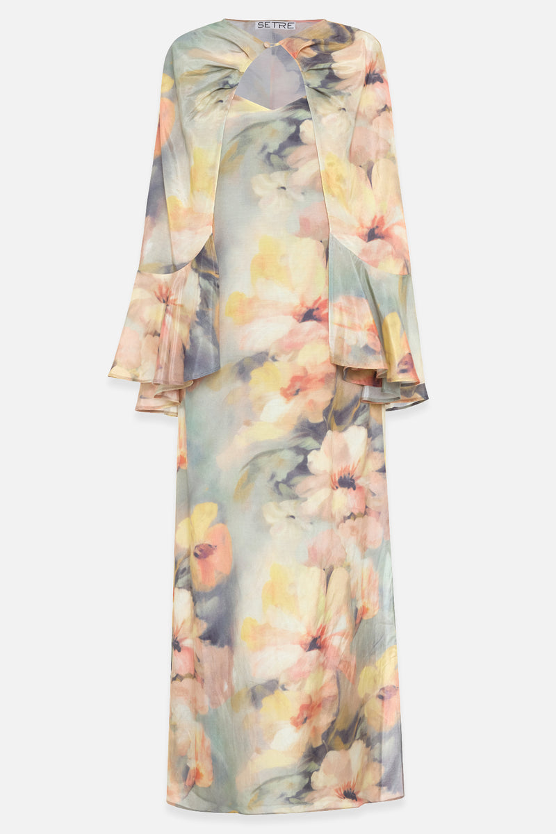 Setre Ruffle Detailed Patterned Cape Dress Mint