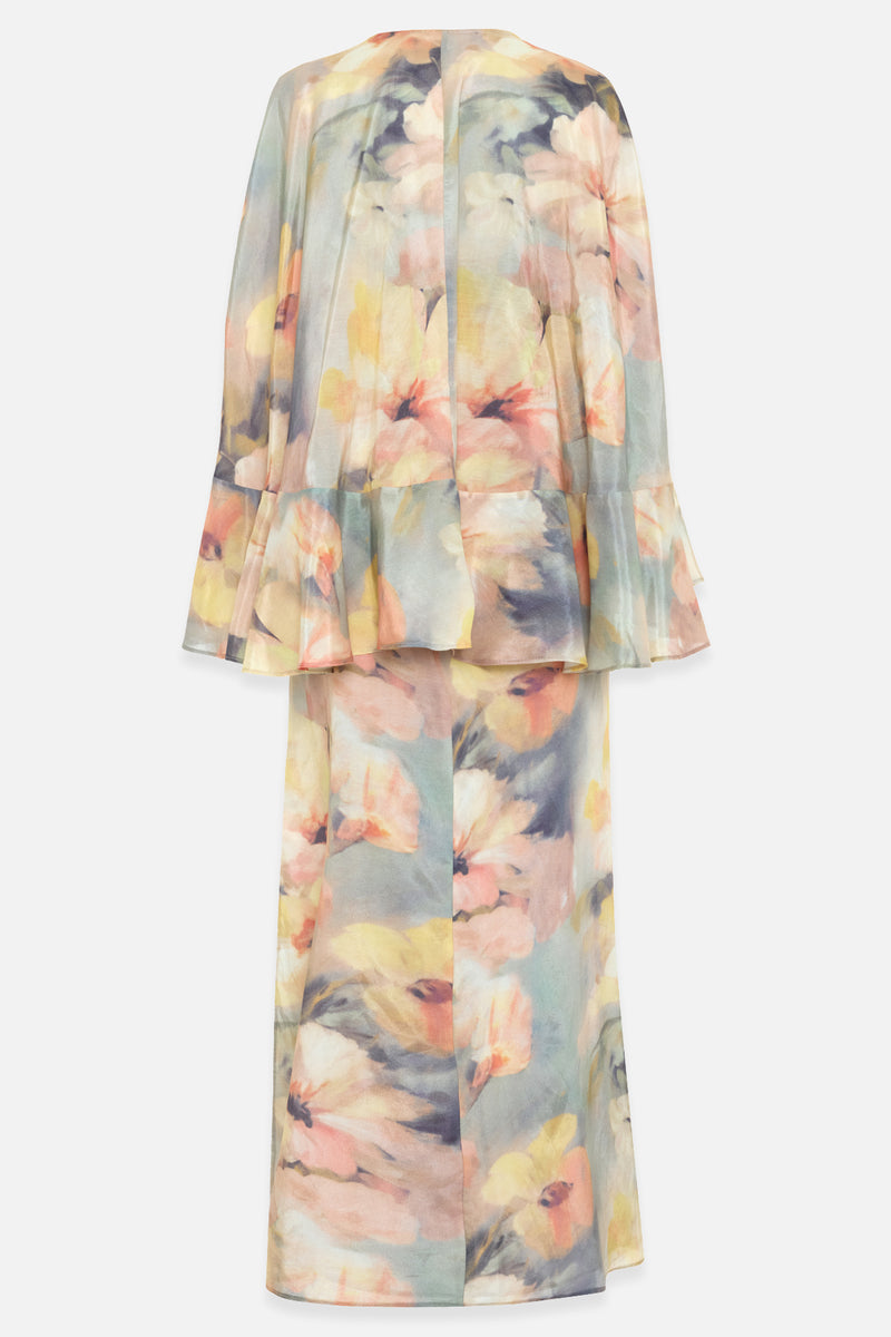 Setre Ruffle Detailed Patterned Cape Dress Mint