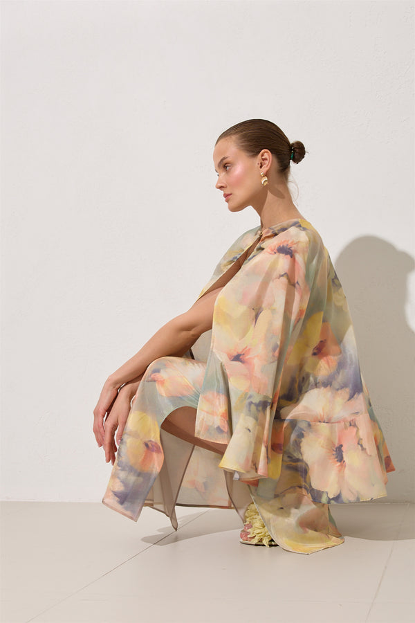 Setre Ruffle Detailed Patterned Cape Dress Mint