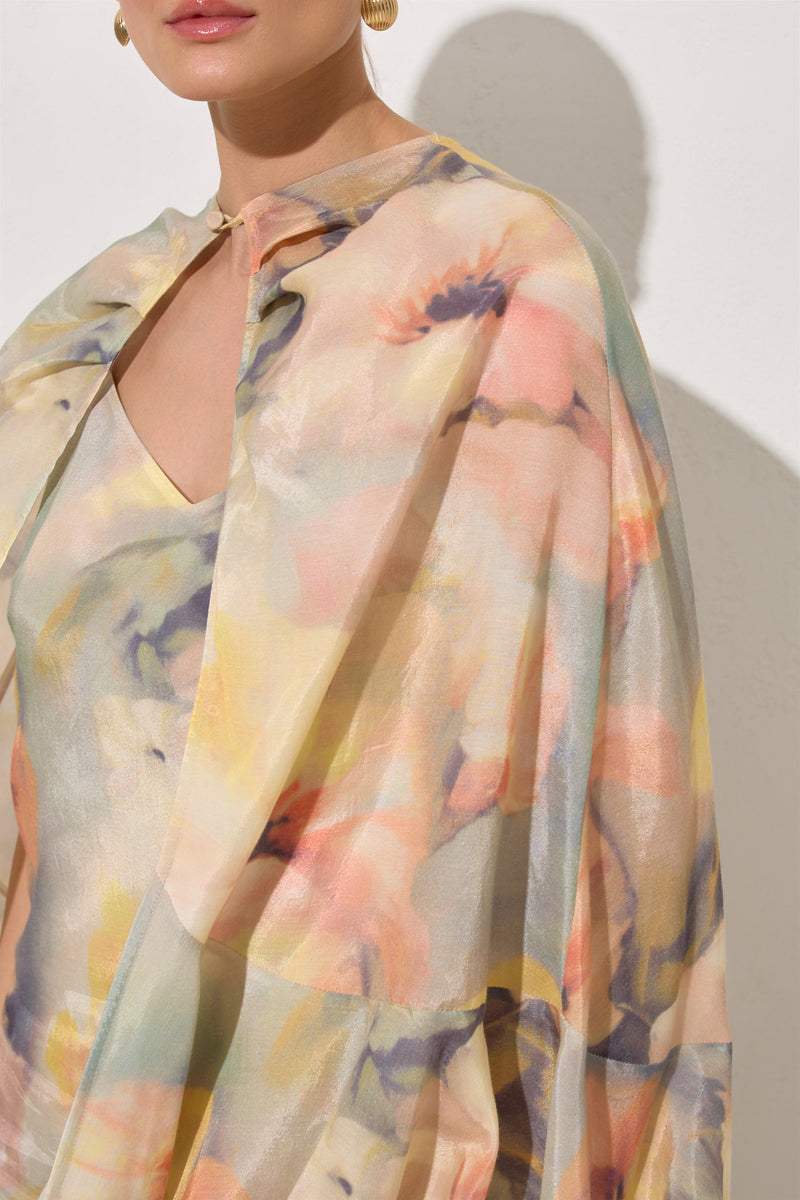 Setre Ruffle Detailed Patterned Cape Dress Mint