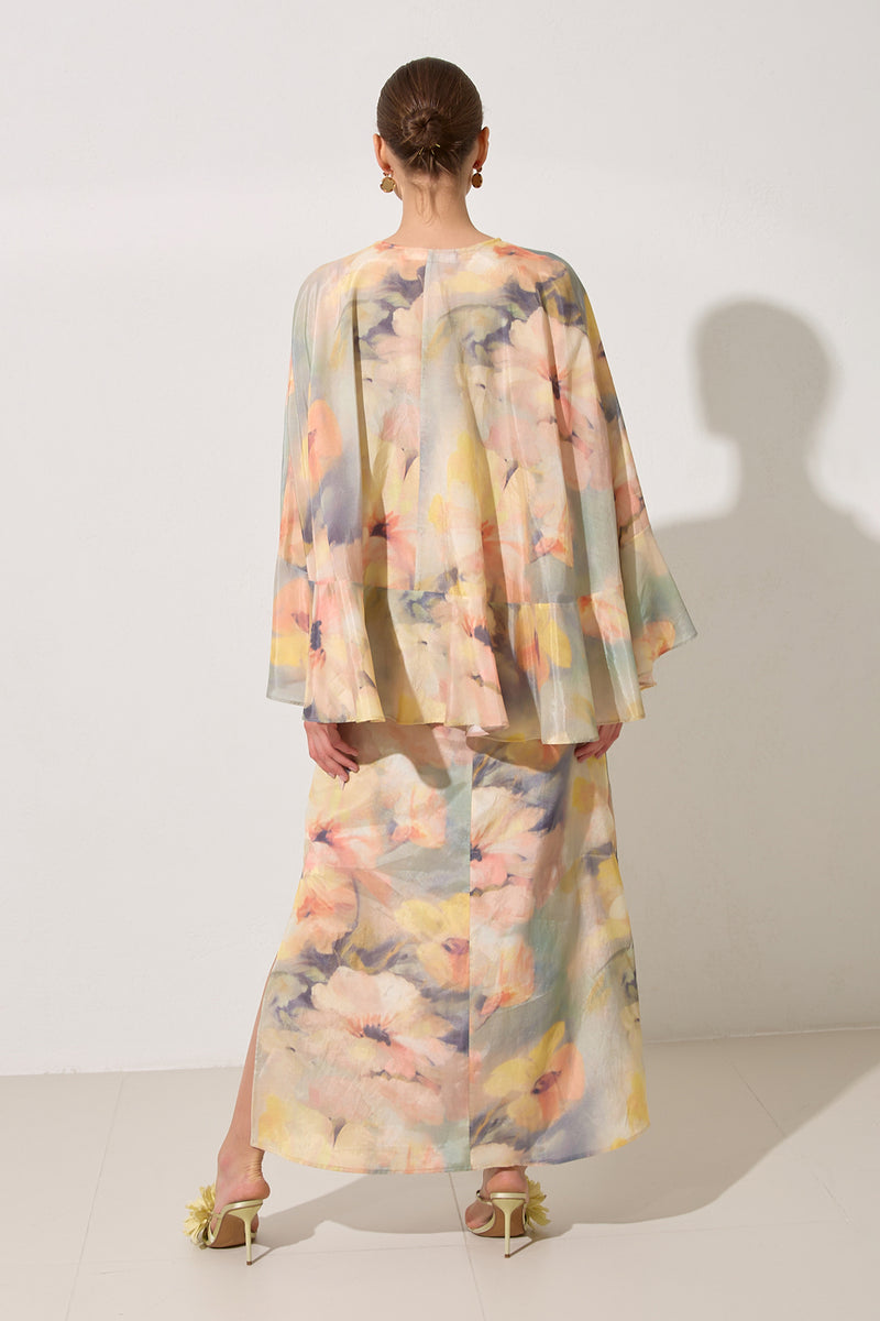 Setre Ruffle Detailed Patterned Cape Dress Mint