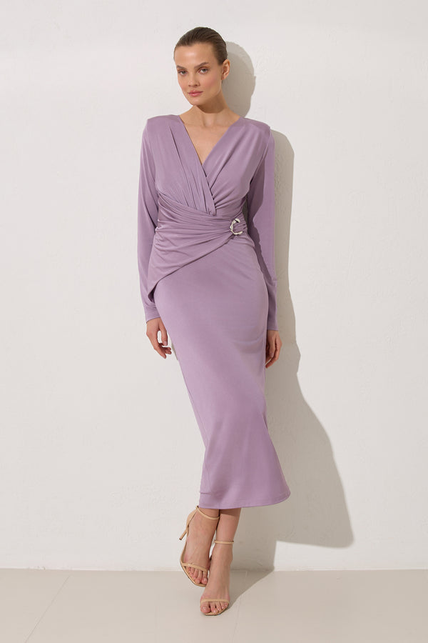 Setre V-Neck Pleated Detail Dress Lilac