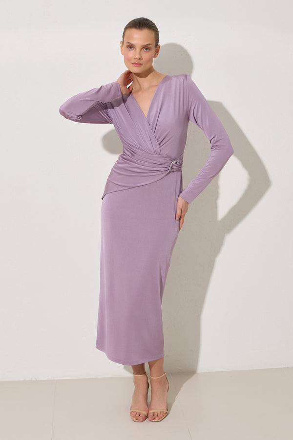 Setre V-Neck Pleated Detail Dress Lilac