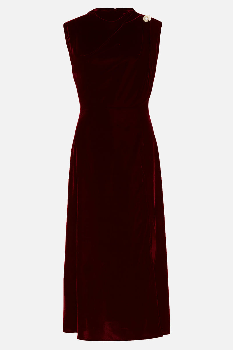 Setre Sleeveless Velvet Dress With Collar Detail Burgundy
