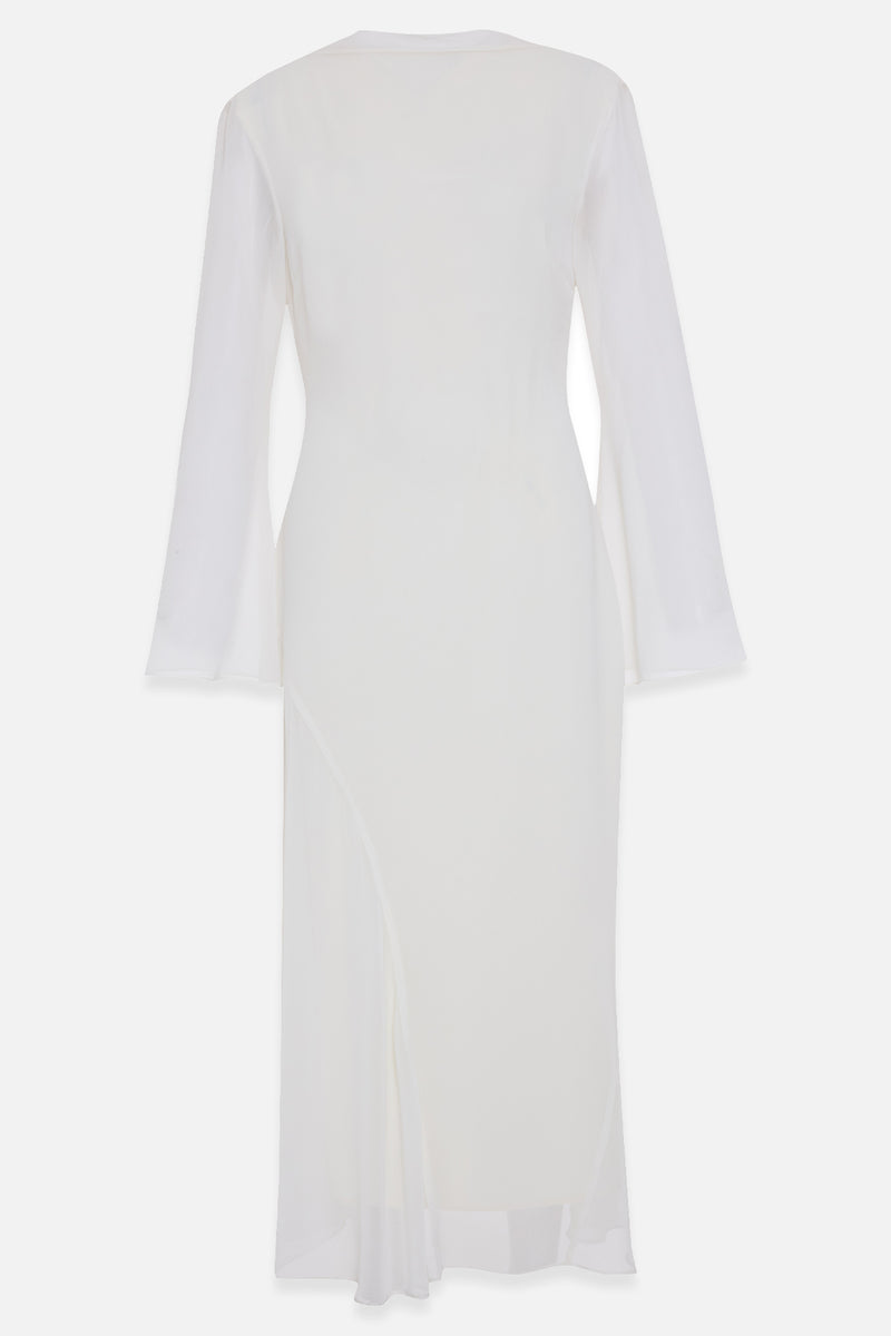 Setre Transparent Sleeve Solid Dress Cream