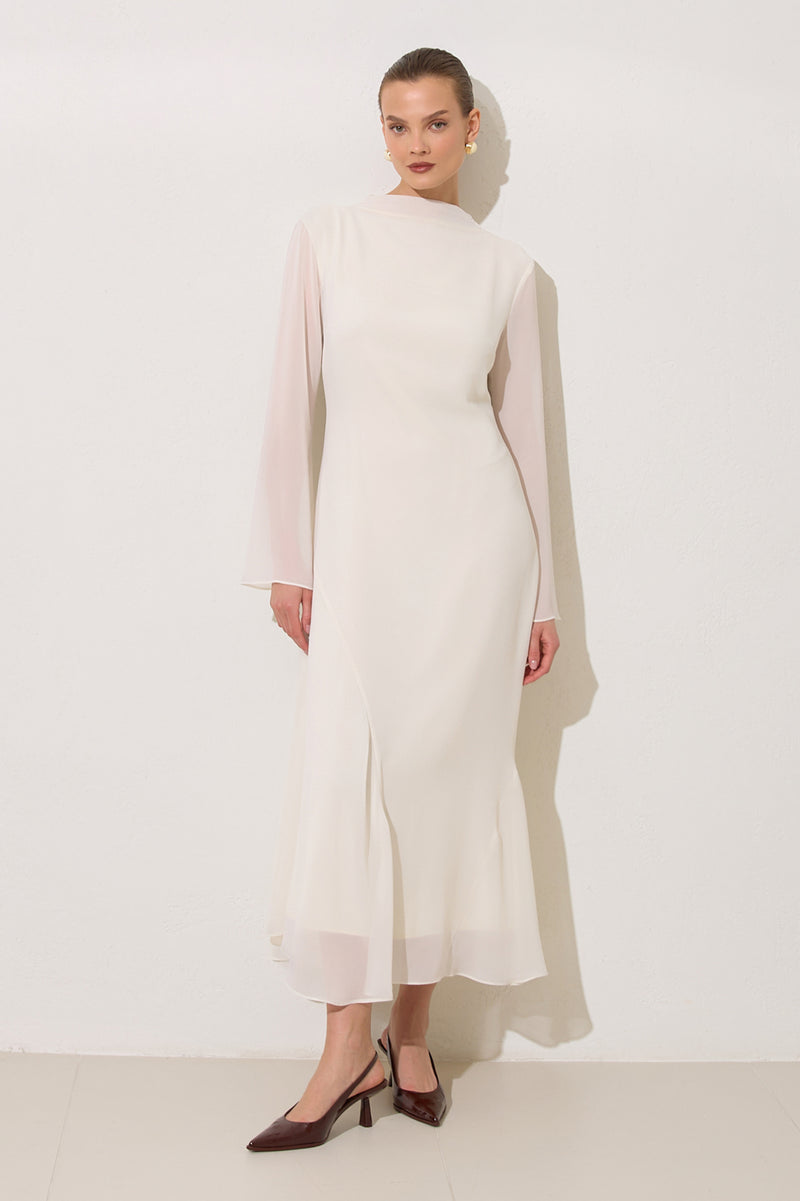 Setre Transparent Sleeve Solid Dress Cream