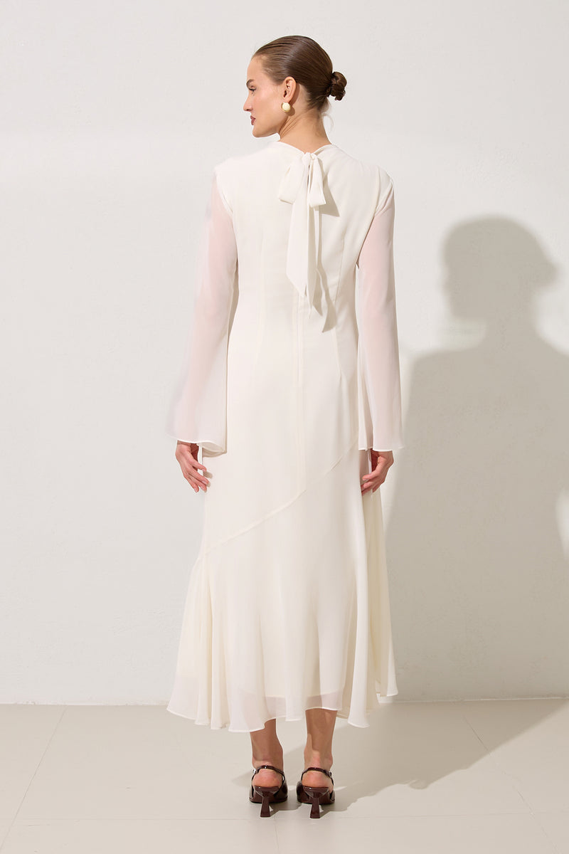 Setre Transparent Sleeve Solid Dress Cream