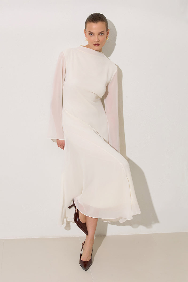 Setre Transparent Sleeve Solid Dress Cream