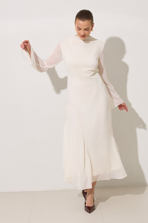 Setre Transparent Sleeve Solid Dress Cream