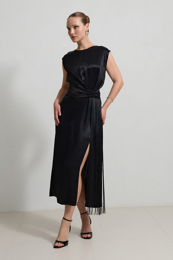 Setre Waist Detailed With Tassel Dress Black