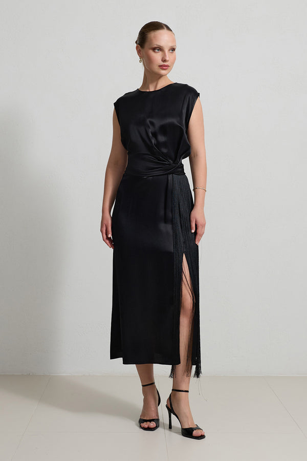 Setre Waist Detailed With Tassel Dress Black