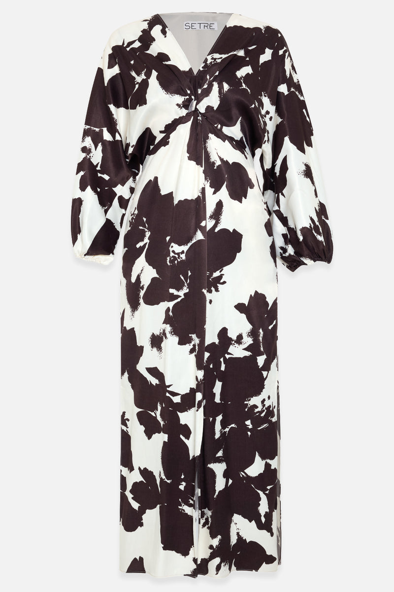 Setre Collar Detailed Relaxed Cut Patterned Dress Ecru-Brown