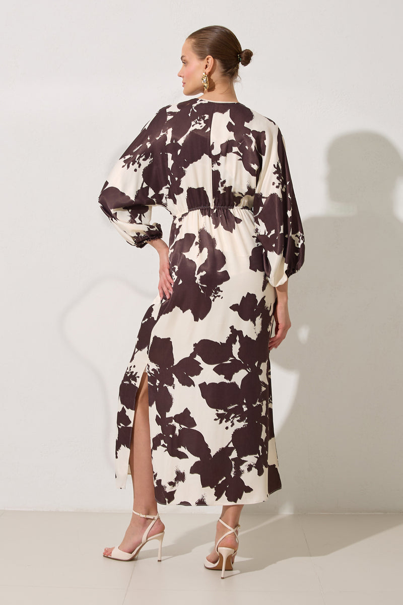 Setre Collar Detailed Relaxed Cut Patterned Dress Ecru-Brown