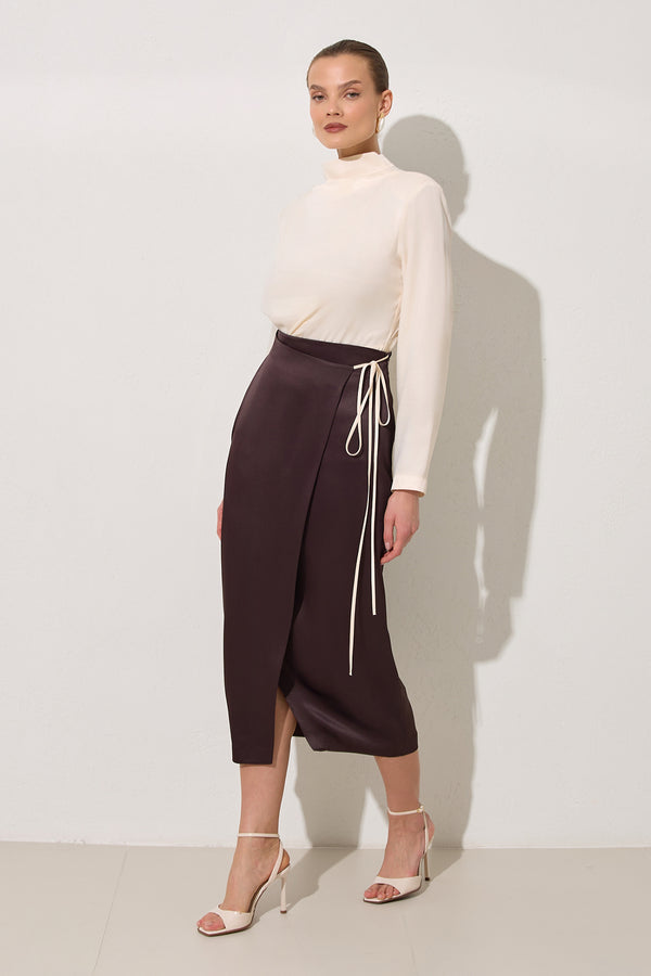 Setre Contrast Tie Detail Skirt Chocolate Brown