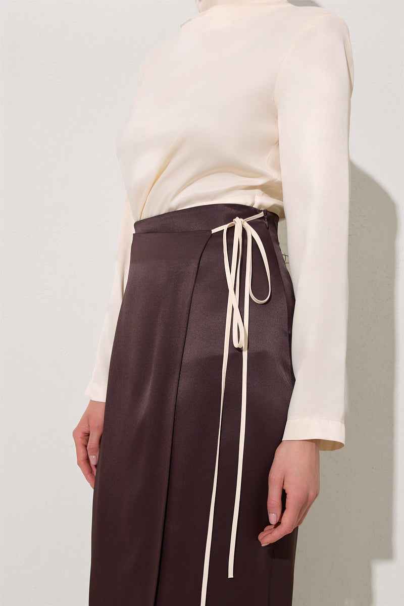 Setre Contrast Tie Detail Skirt Chocolate Brown