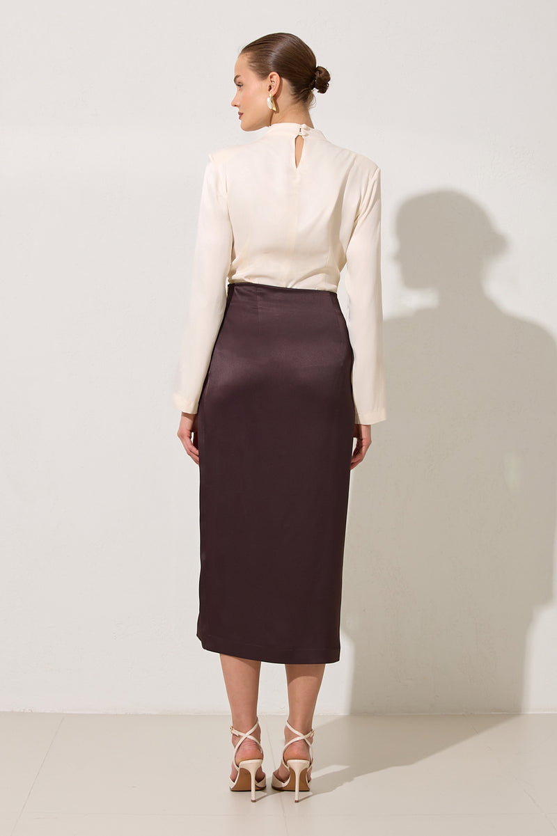 Setre Contrast Tie Detail Skirt Chocolate Brown