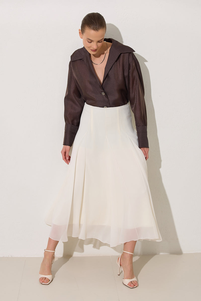 Setre Relaxed Cut Midi Length Skirt Ecru