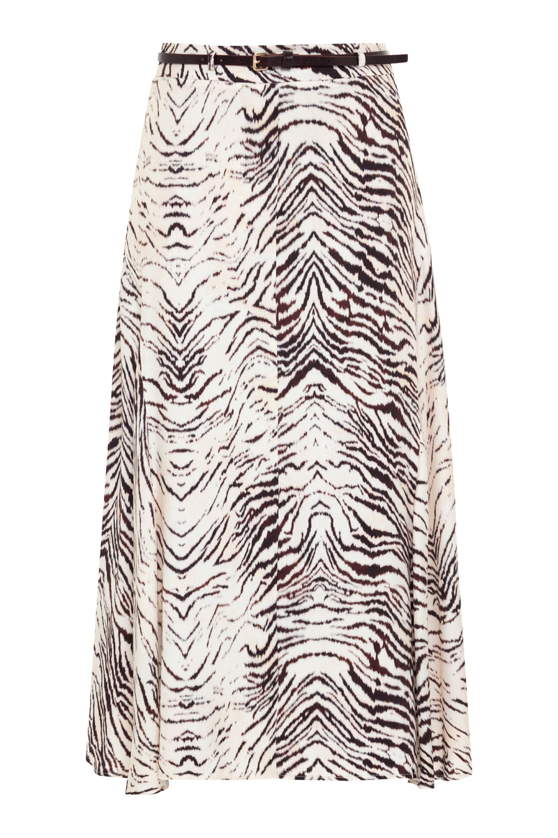 Setre Belt Detailed Patterned Relaxed Cut Skirt Burgundy/Offwhite