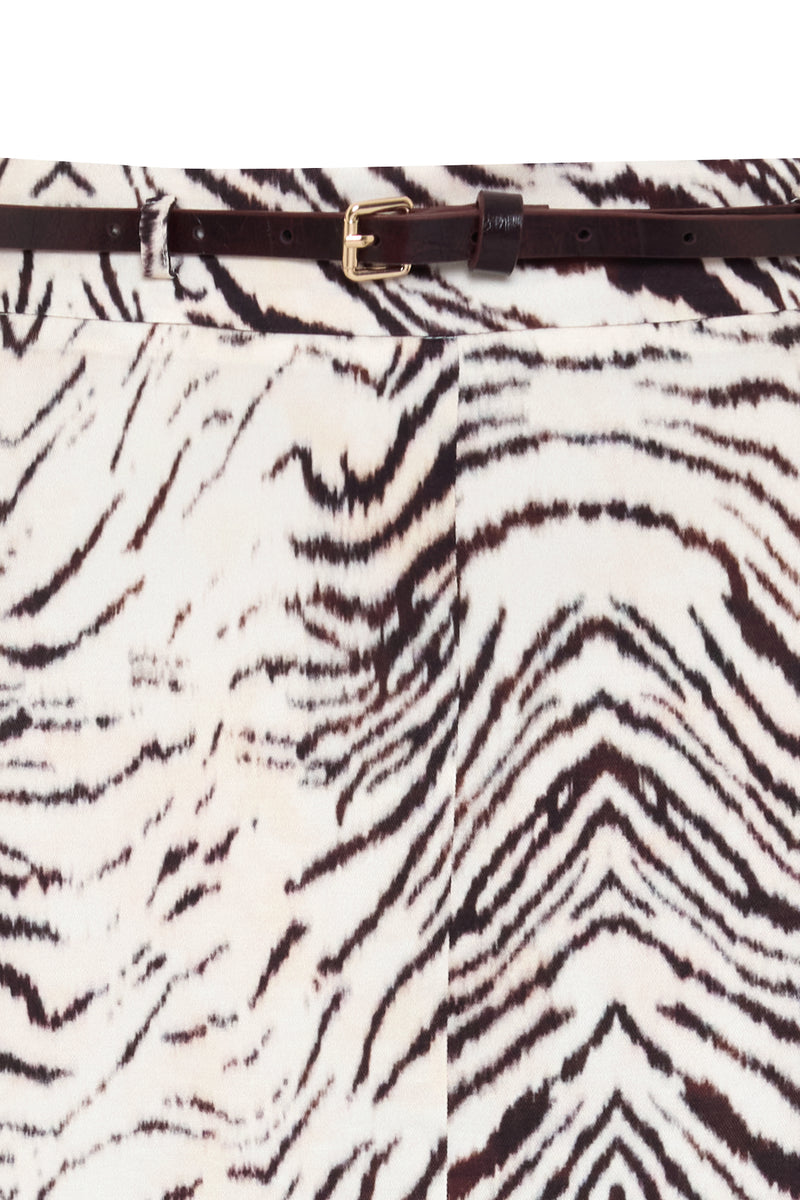 Setre Belt Detailed Patterned Relaxed Cut Skirt Burgundy/Offwhite