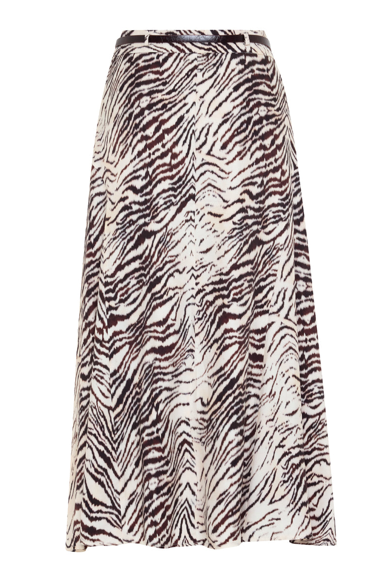 Setre Belt Detailed Patterned Relaxed Cut Skirt Burgundy/Offwhite