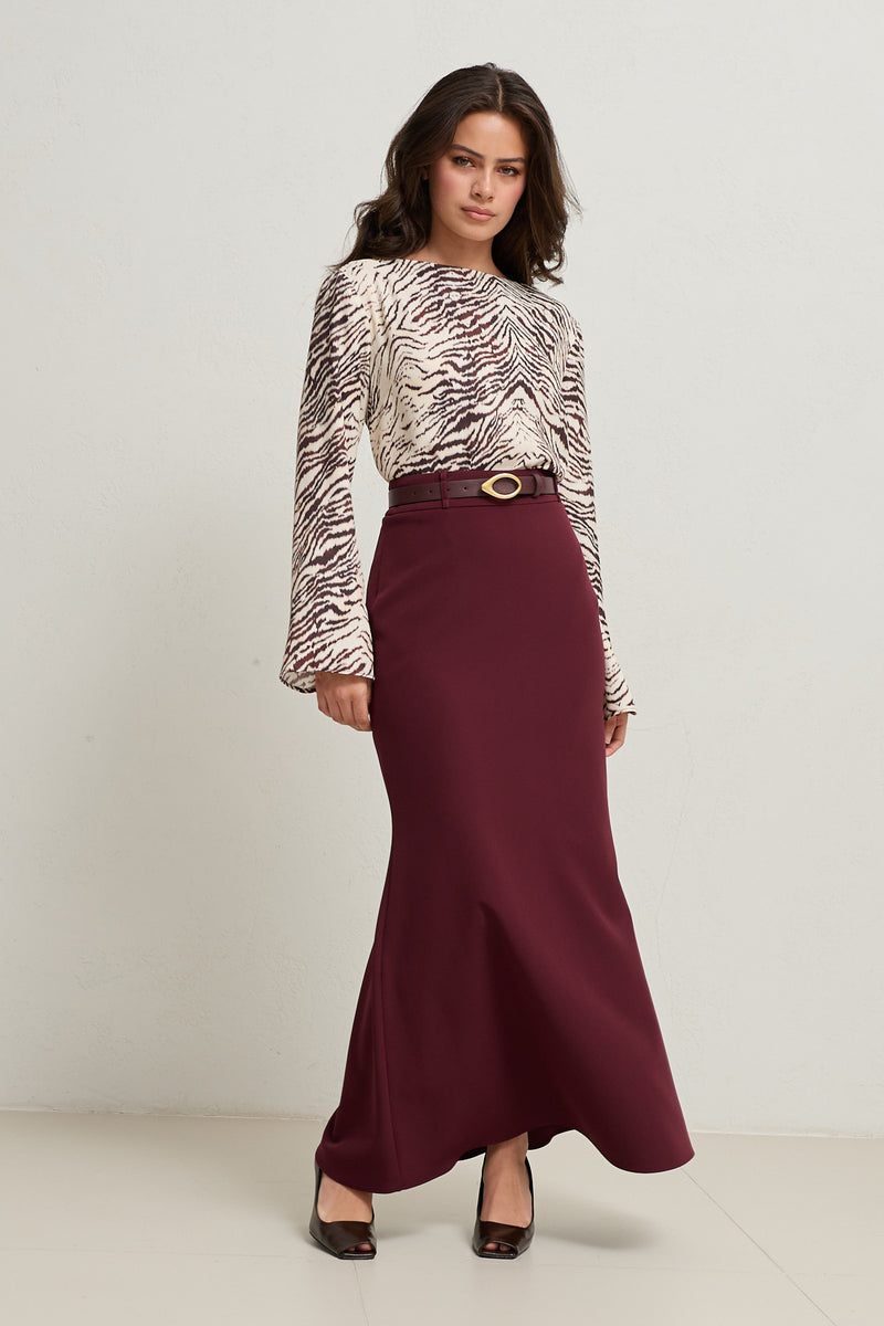 Setre Full Pattern Midi Length Skirt Burgundy
