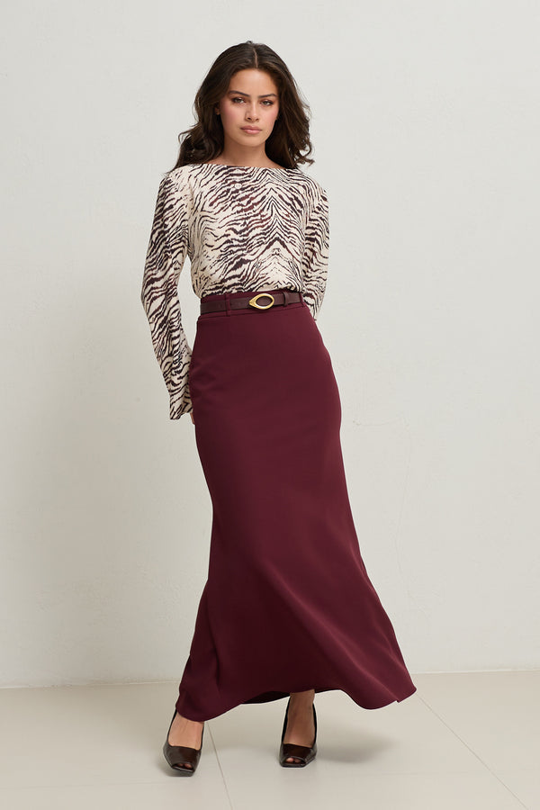 Setre Full Pattern Midi Length Skirt Burgundy