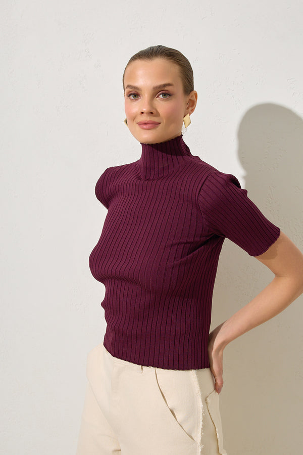 Setre Turtleneck Short Sleeves Blouse Burgundy
