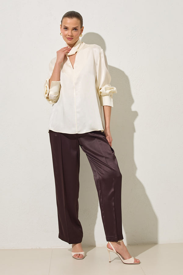 Setre V-Neck And Neck Detailed Relaxed Cut Blouse Cream